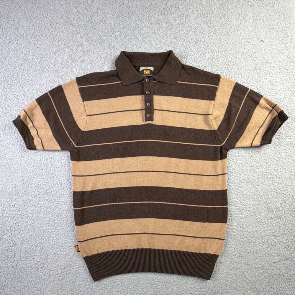 FB County Charlie Browns Knit OG Cholo Polo Mens L Striped Short Sleeve Sweater